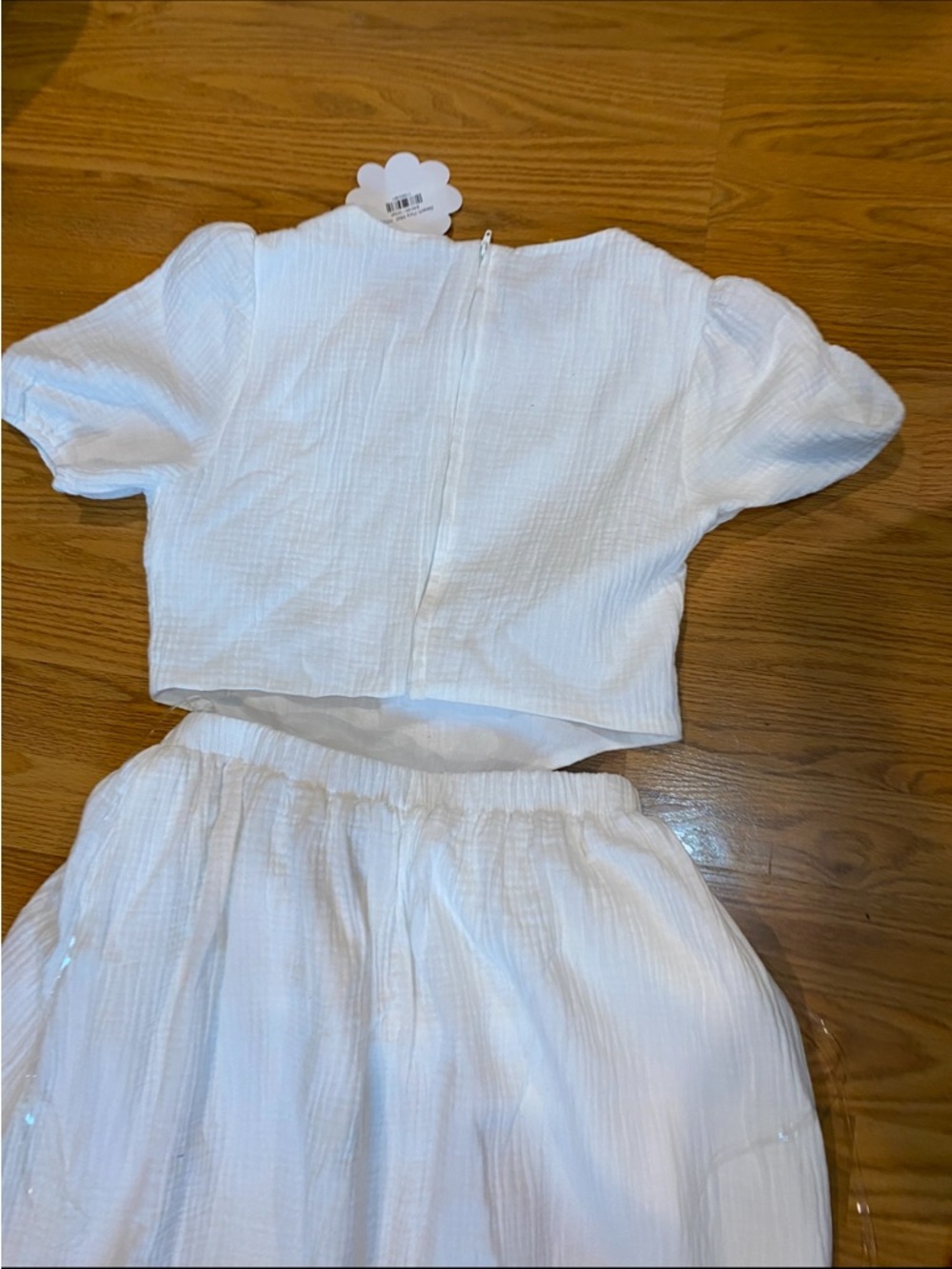 Women’s White Elastic-Waist Midi Summer Dress with Cutout Waist size S - Picture 7 of 7